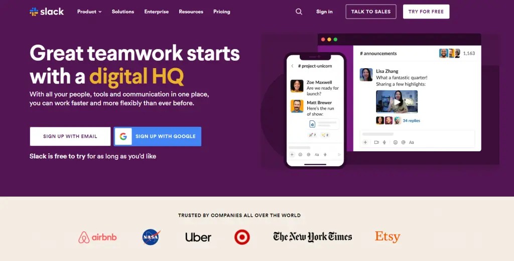 Slack team messaging workspace interface