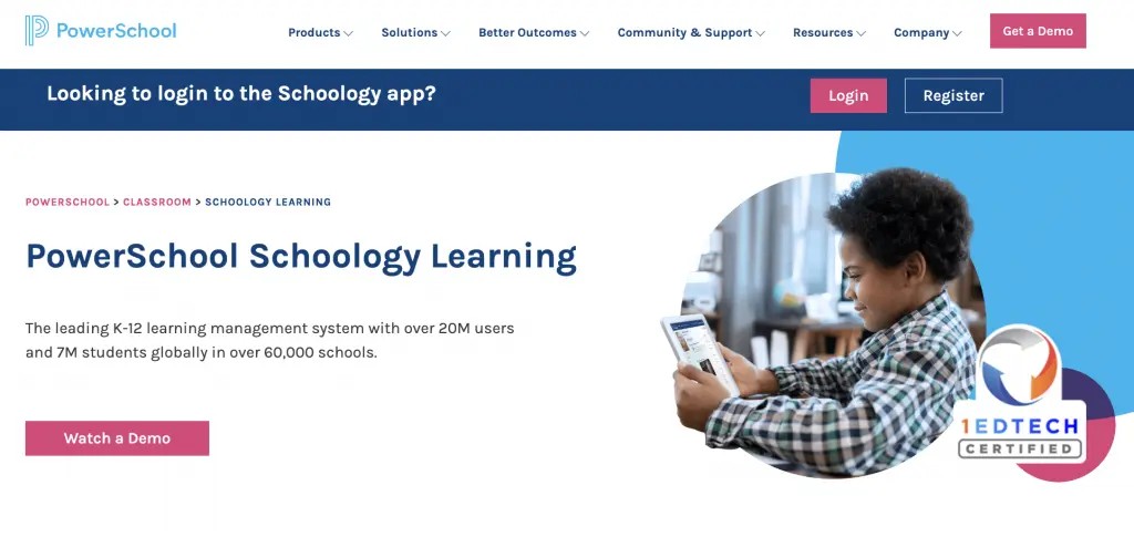 Schoology learning management system interface for institutions