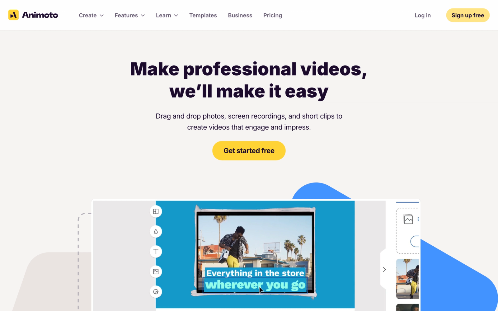 Animoto homepage hero section