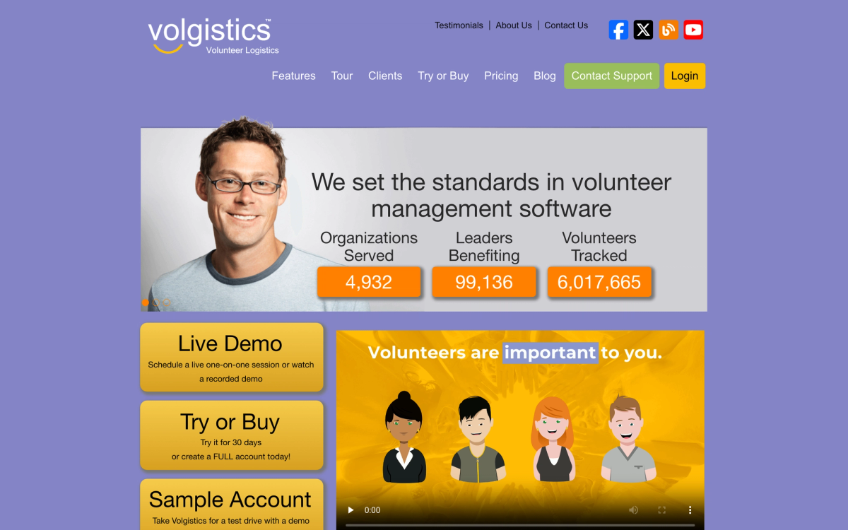 Volgistics homepage hero section