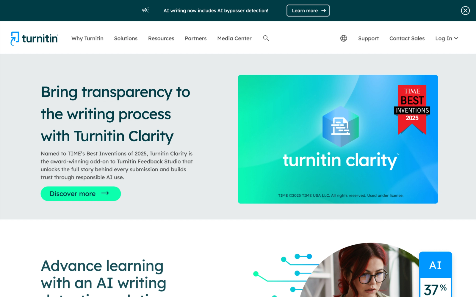 Turnitin homepage hero section