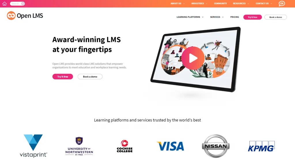 Open LMS learning management platform homepage