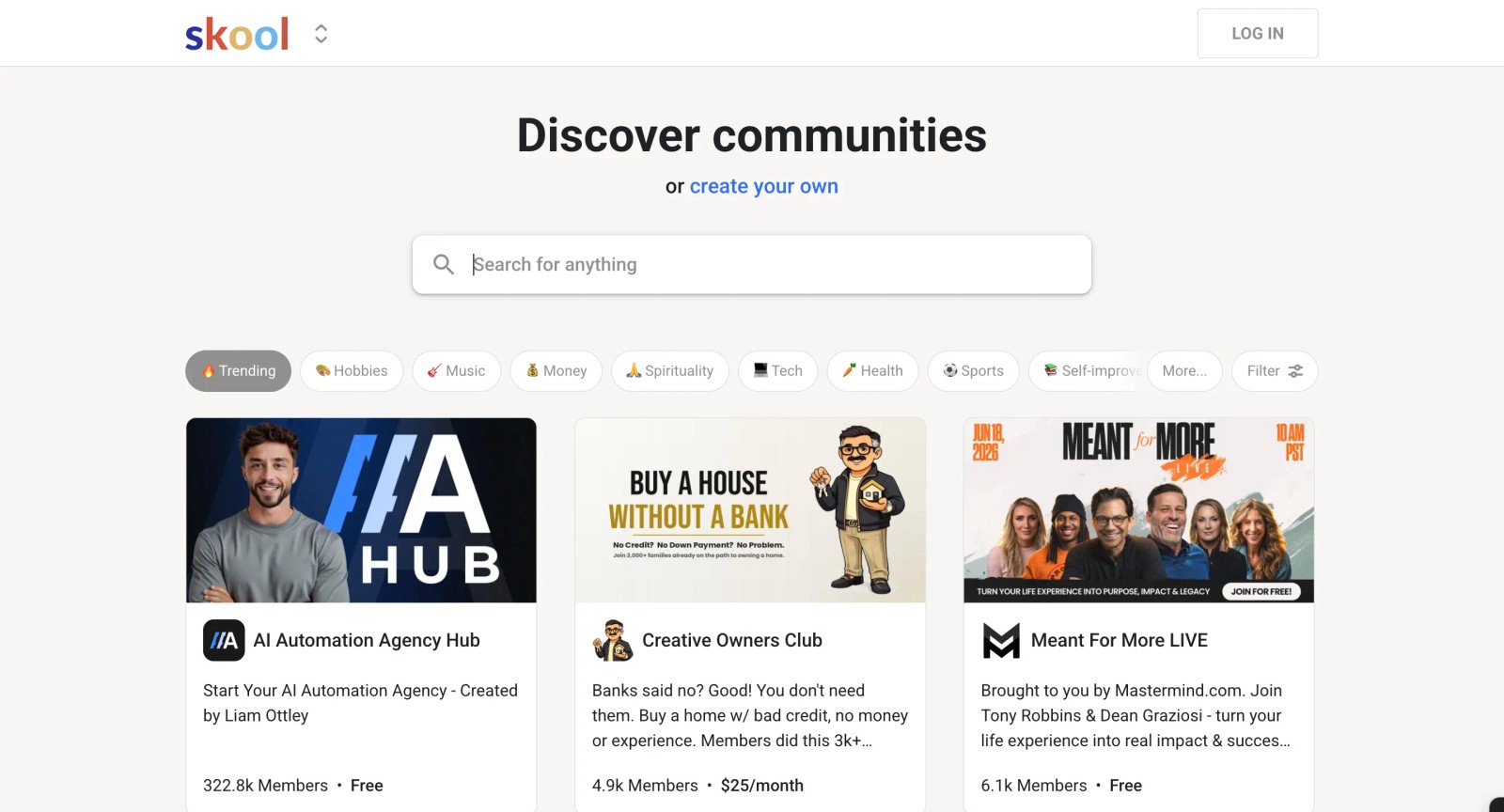 Skool interface — kajabi alternatives