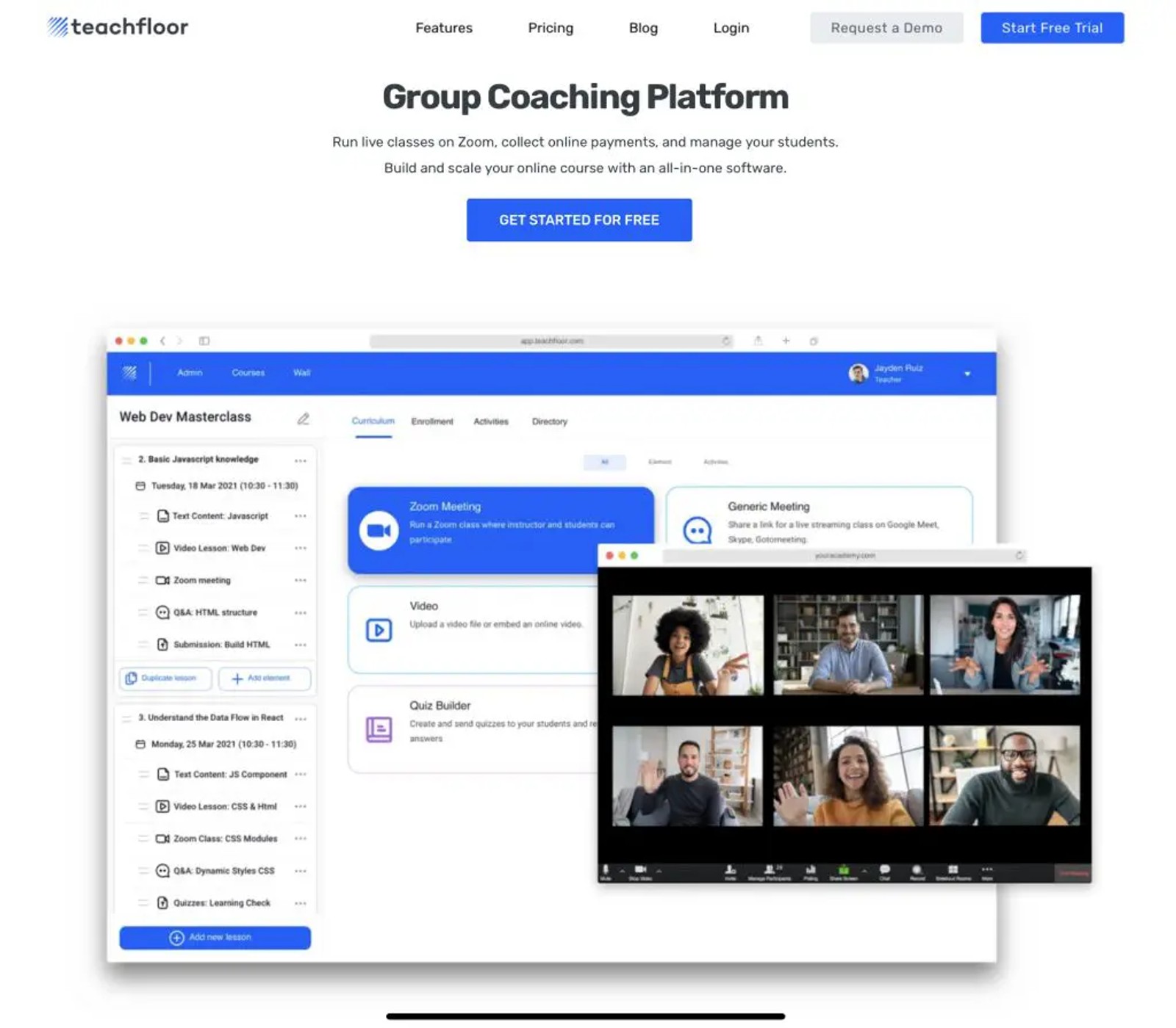 Teachfloor platform for building group coaching programs