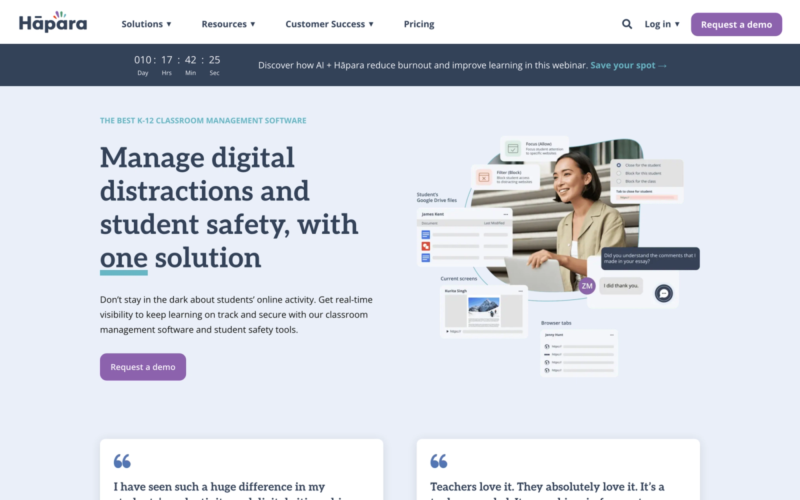 Hapara homepage hero section