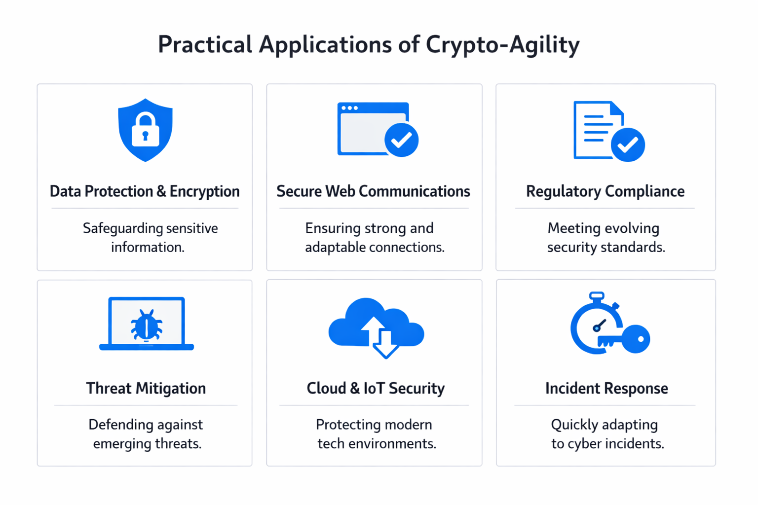 Infographic showing practical applications and use cases of crypto-agility