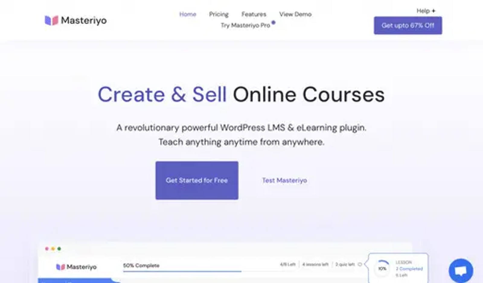 Image shows Masteriyo's Open Source LMS home page