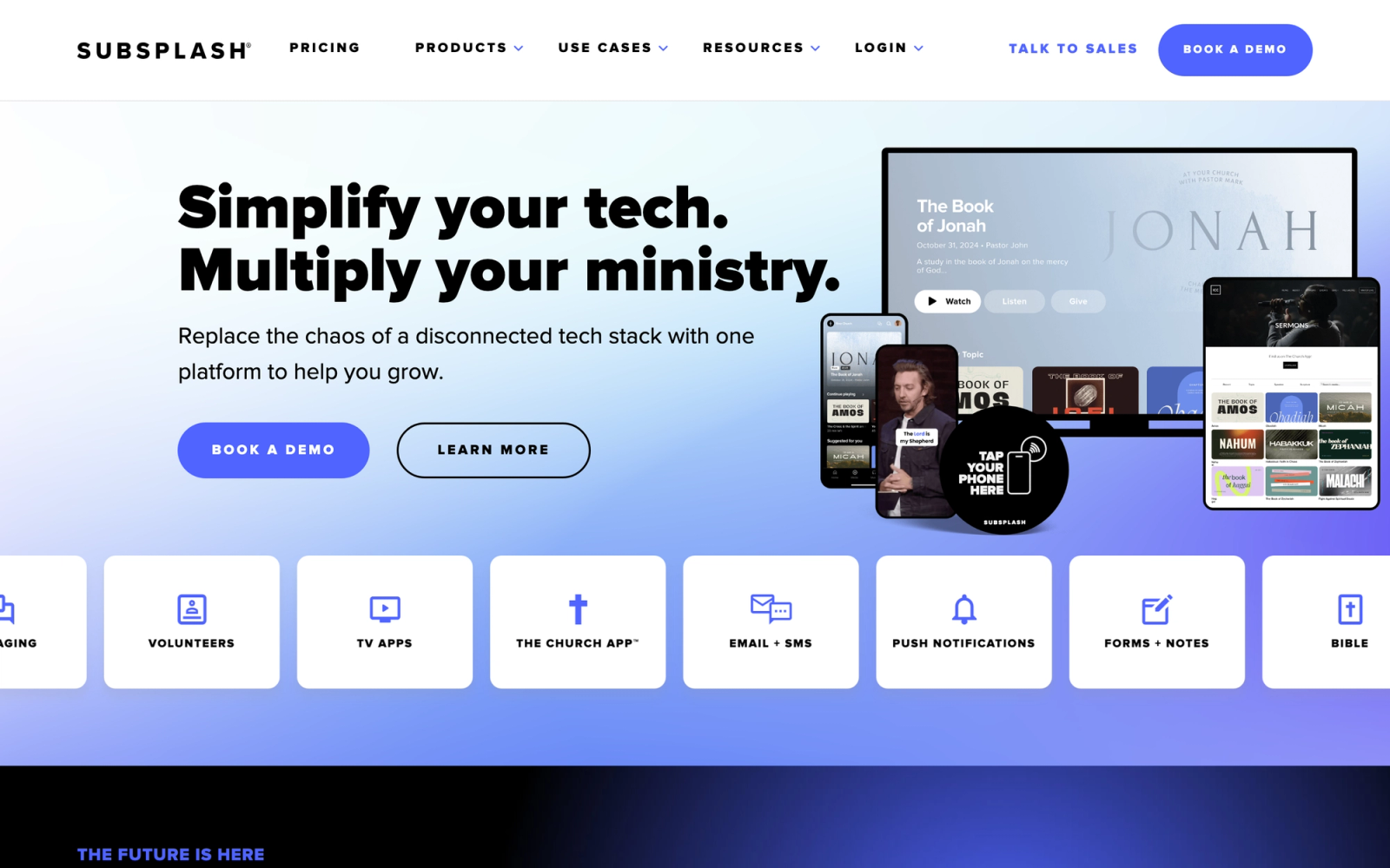 Subsplash homepage hero section
