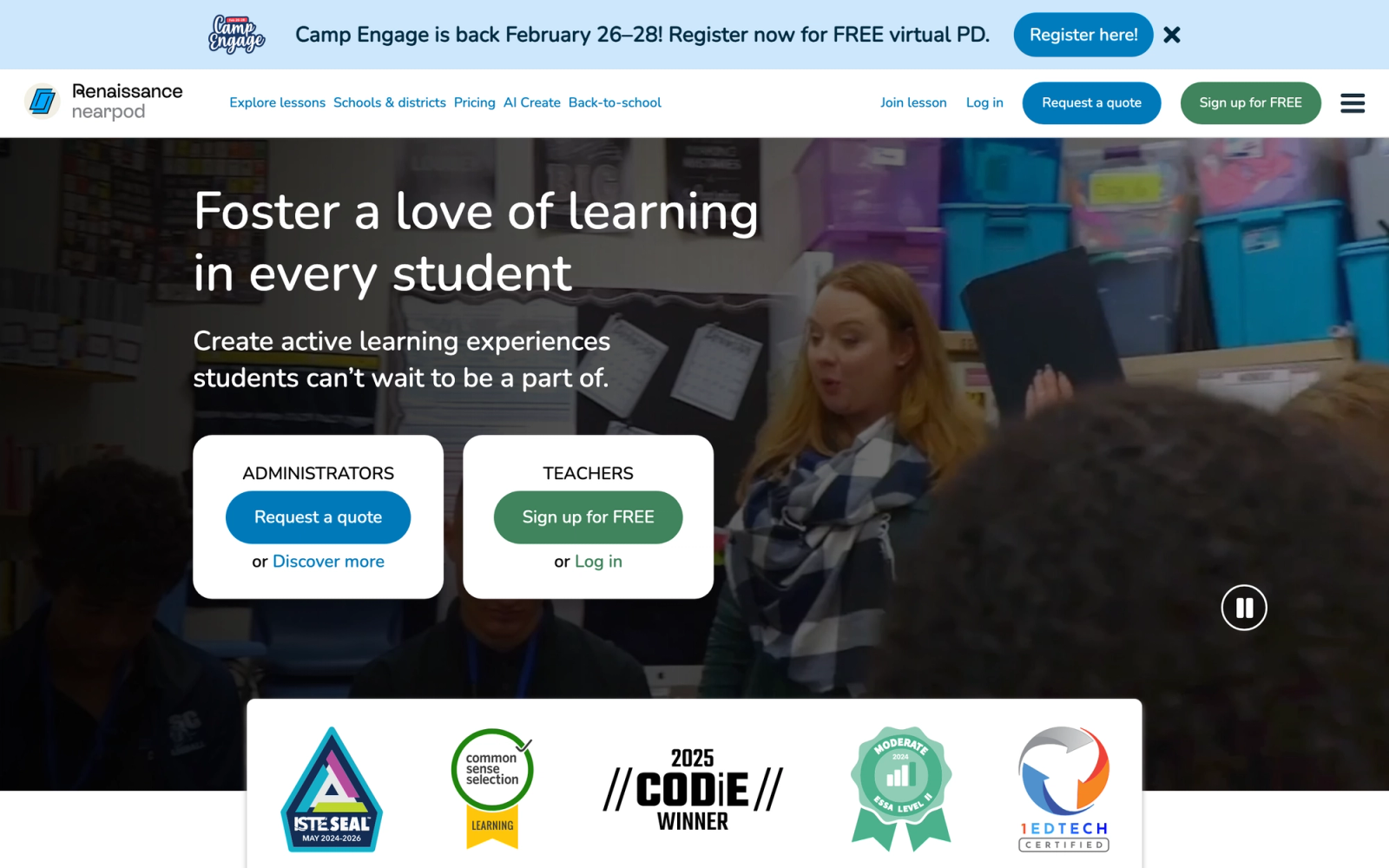 Nearpod homepage hero section