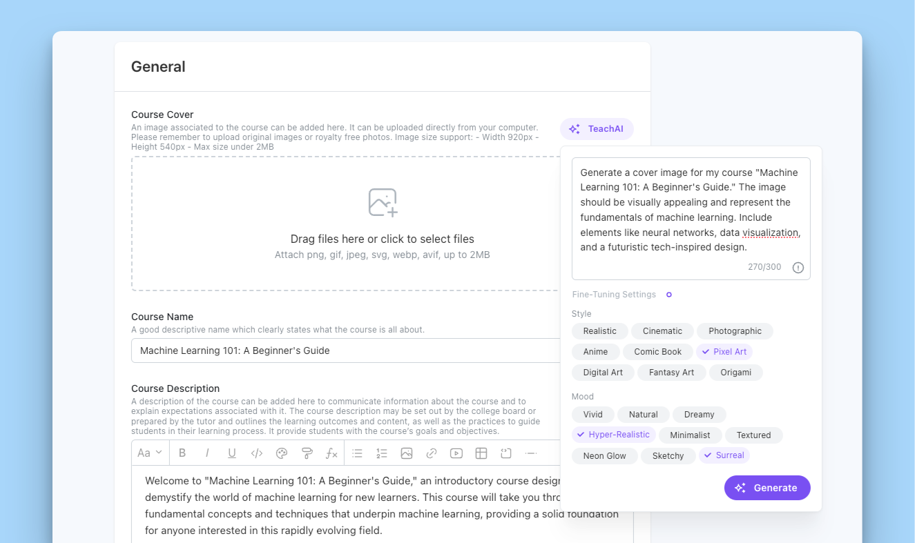 Introducing TeachAI: AI-Powered Content Generation on Teachfloor