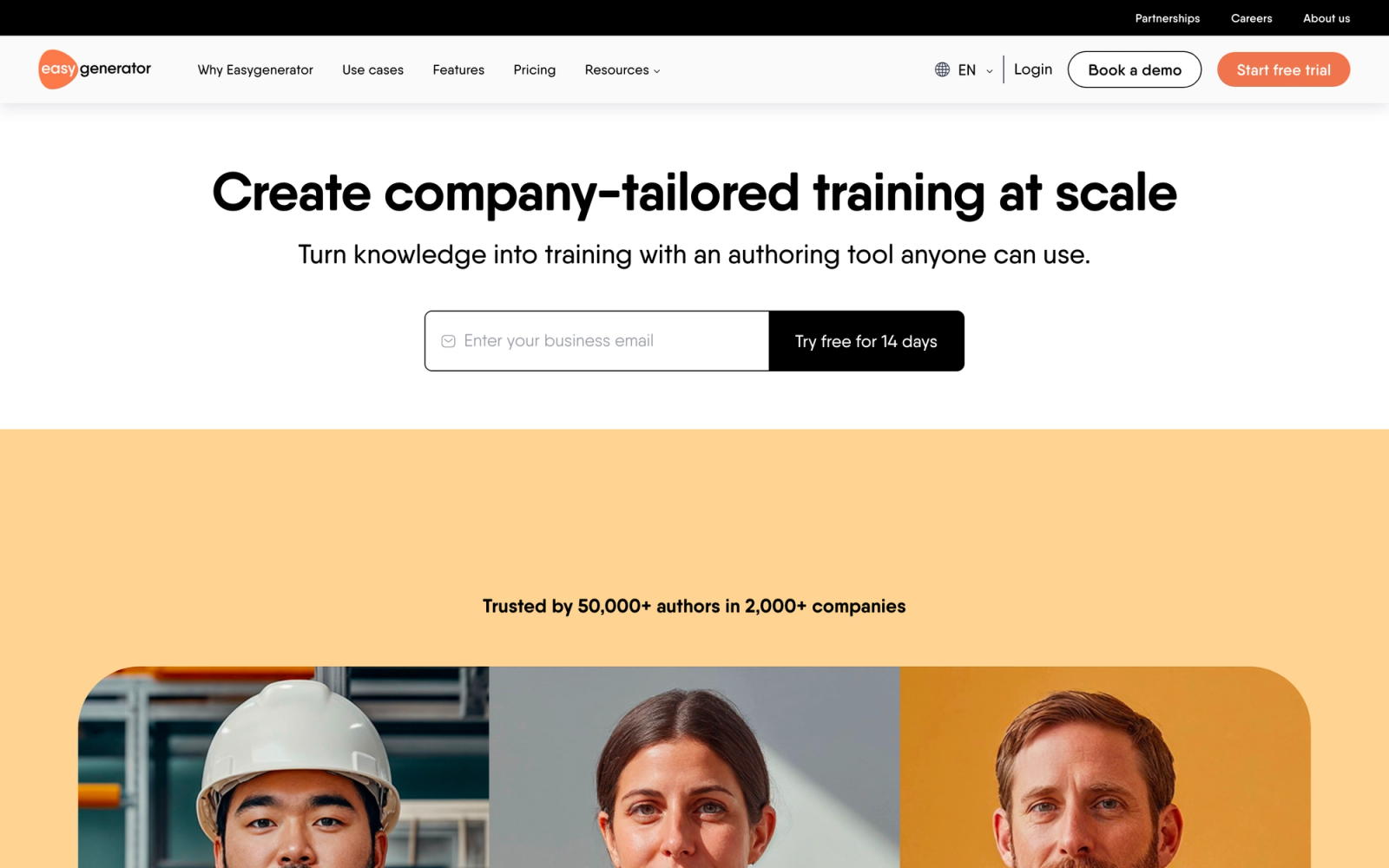 Easygenerator homepage hero section