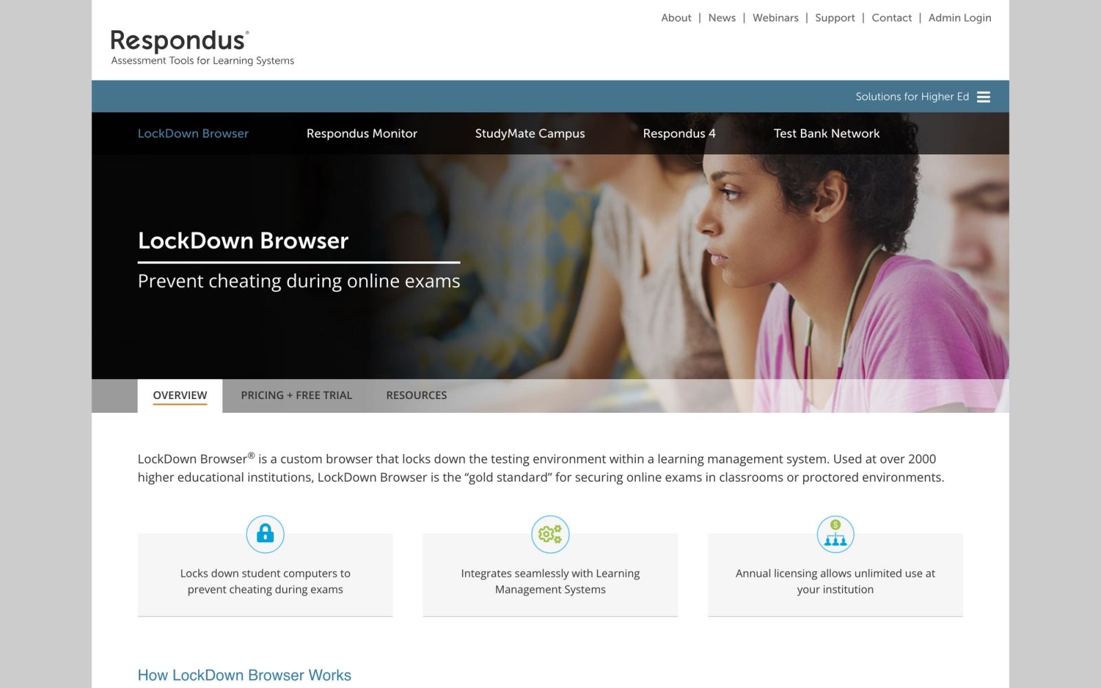 Respondus LockDown Browser homepage hero section