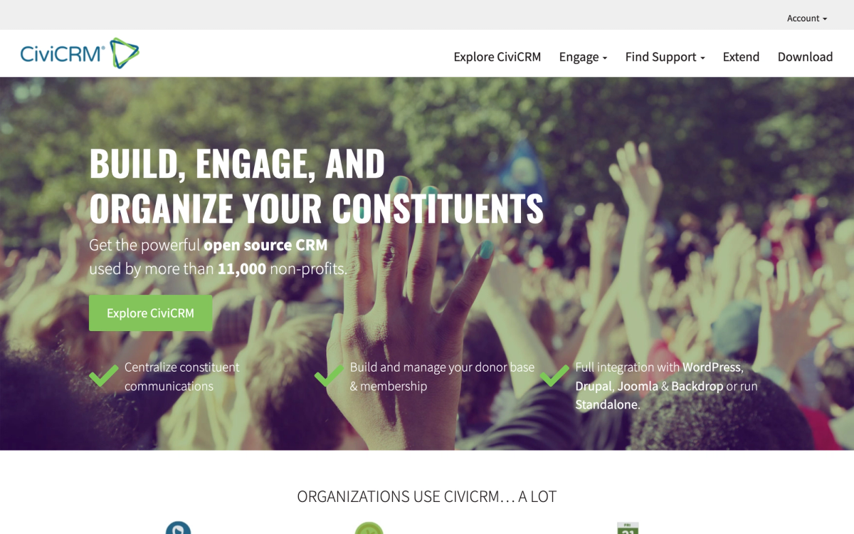 CiviCRM homepage hero section