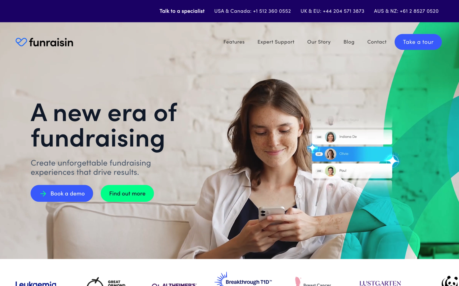 Funraisin homepage hero section