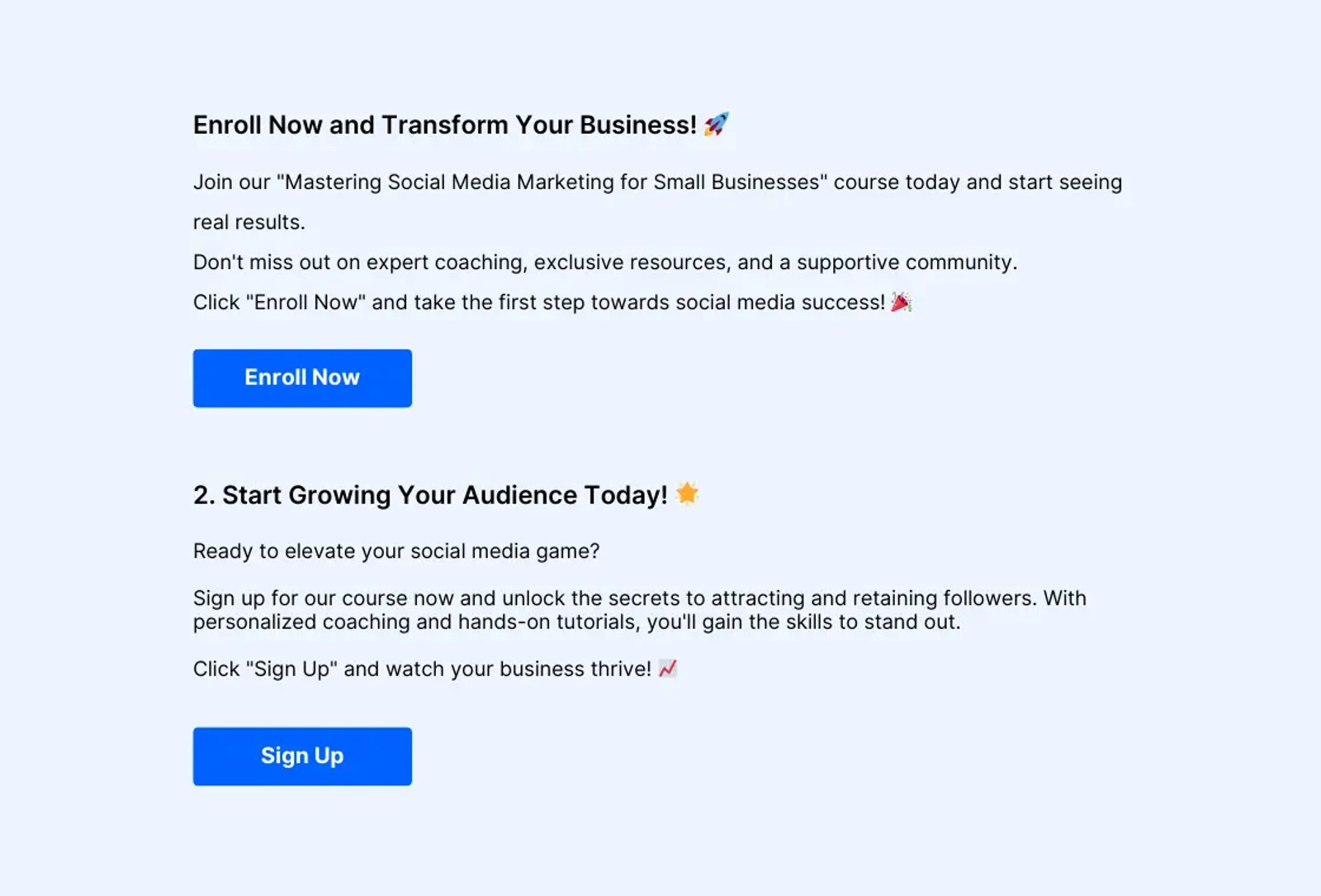 Course description ending with a strong call-to-action button