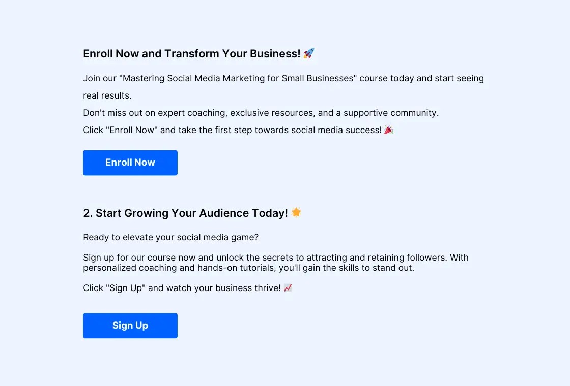 Course description ending with a strong call-to-action button