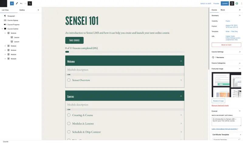 Sensei vs LearnDash Course Content Options