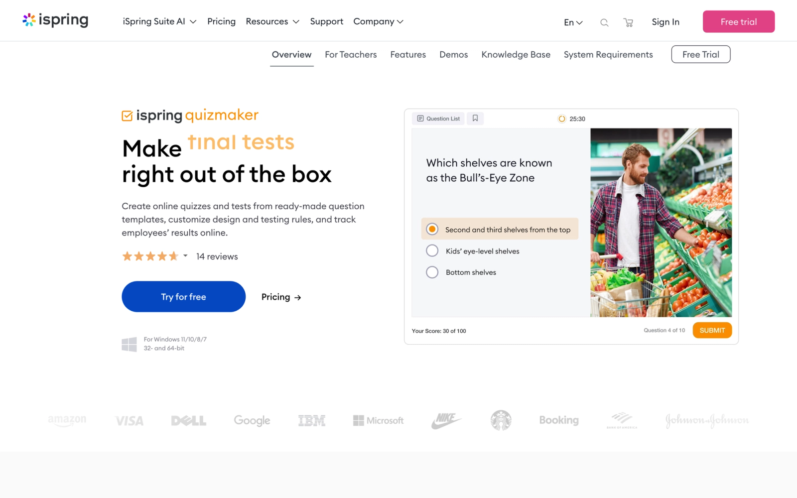 iSpring QuizMaker homepage hero section
