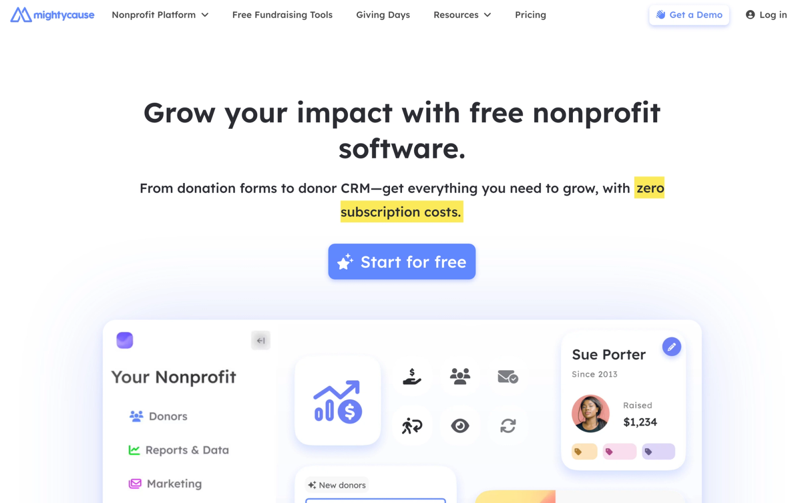 MightyCause homepage hero section