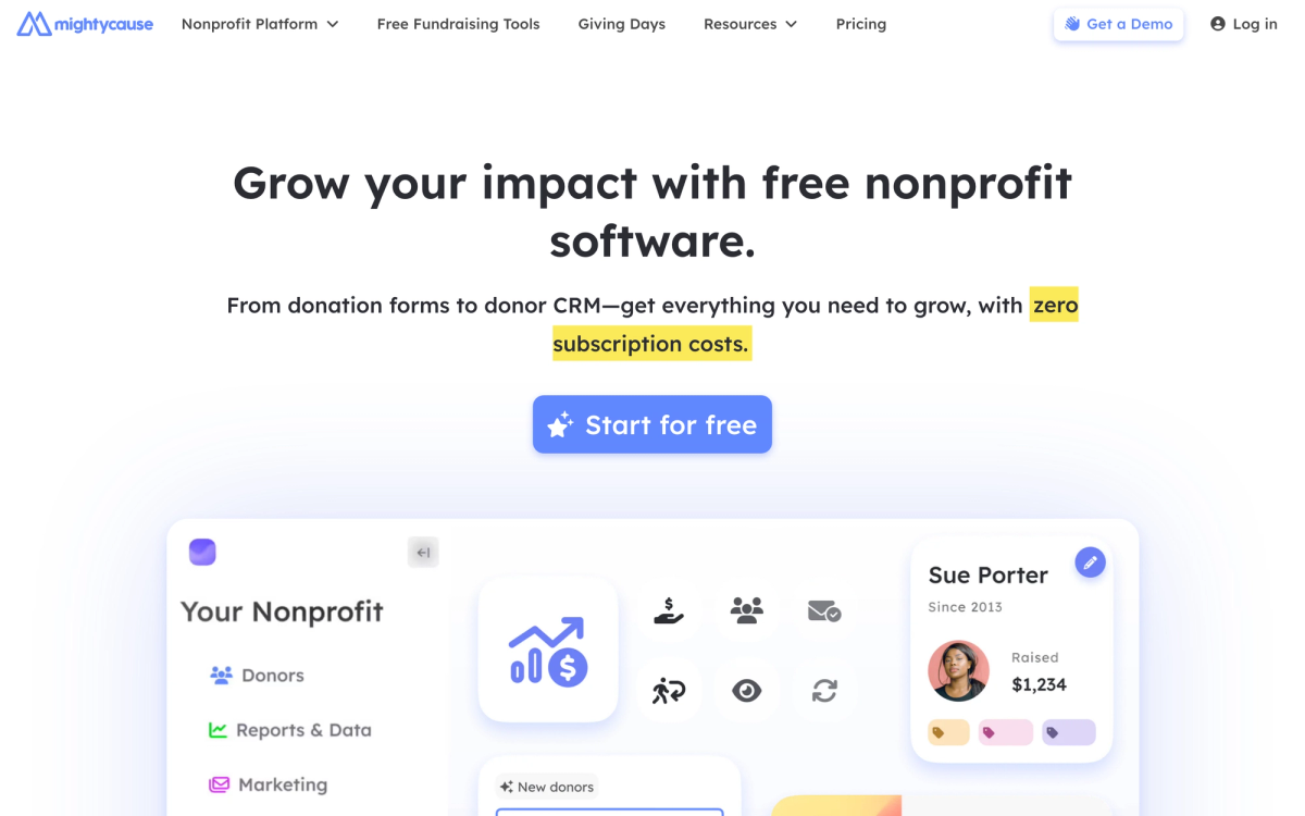MightyCause homepage hero section