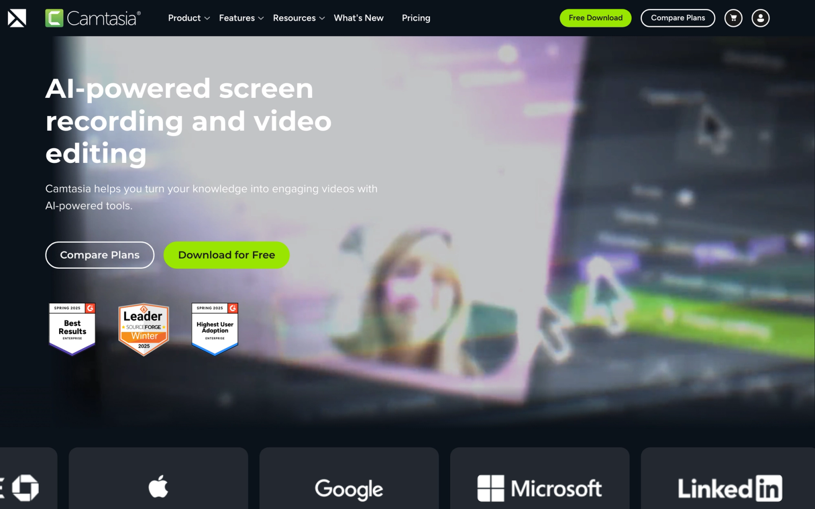 Camtasia by TechSmith homepage hero section