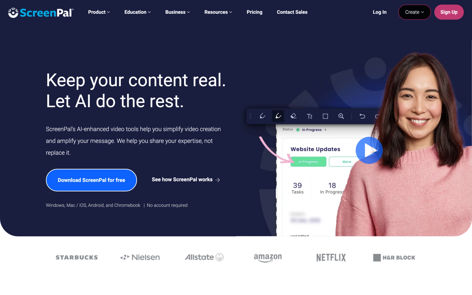 ScreenPal homepage hero section
