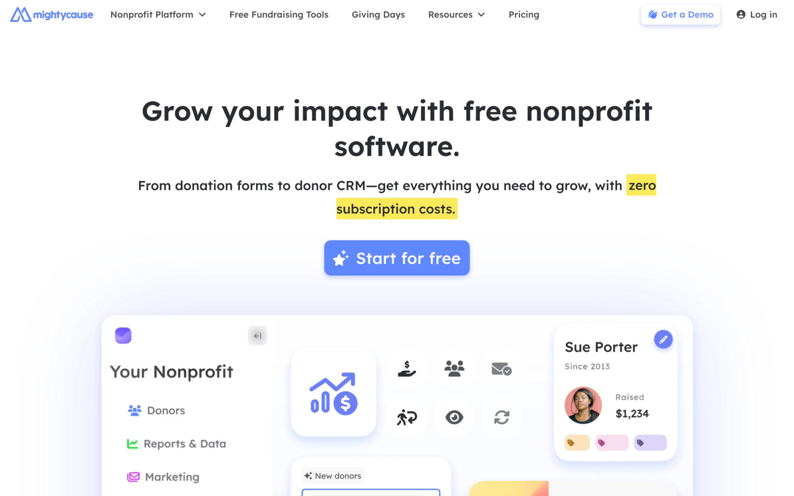 MightyCause homepage hero section