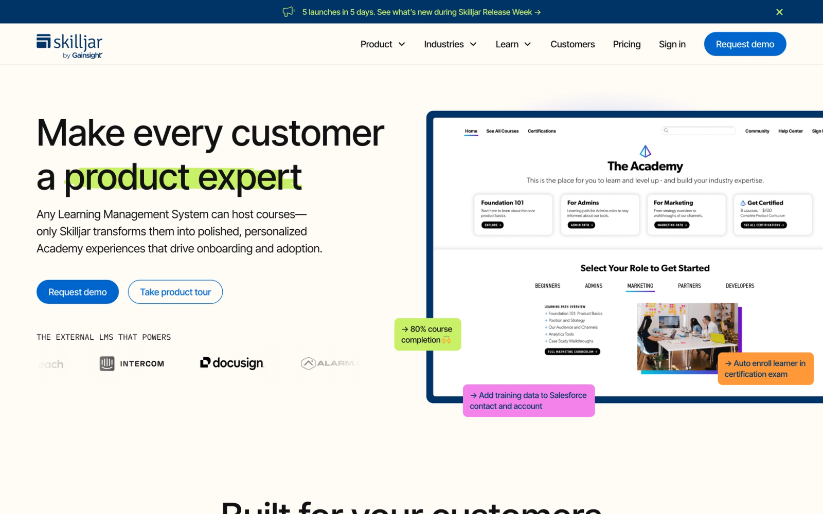 Skilljar homepage hero section