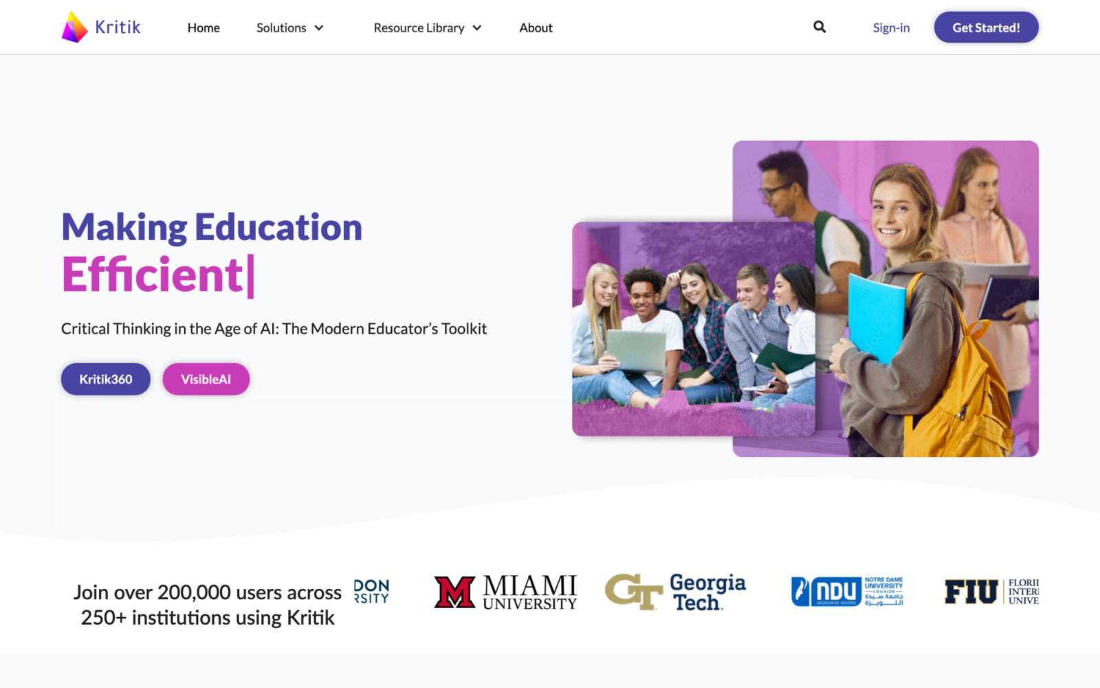 Kritik homepage hero section