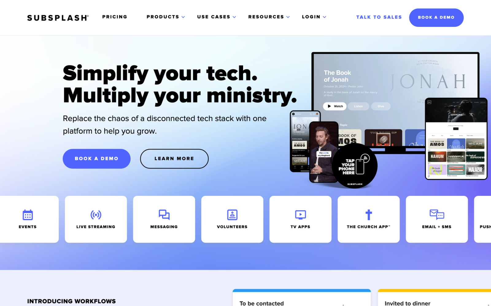Subsplash homepage hero section