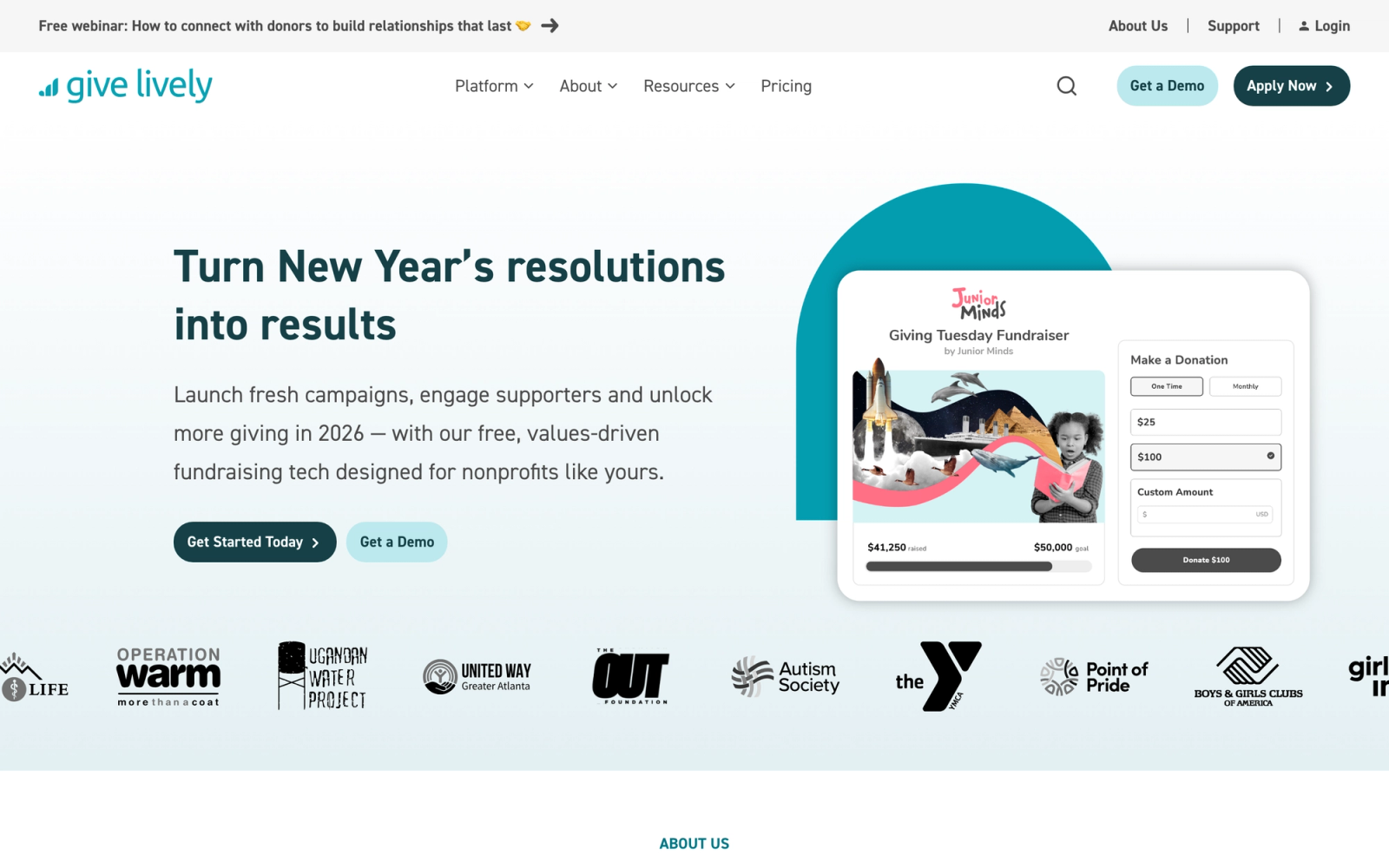 GiveLively homepage hero section