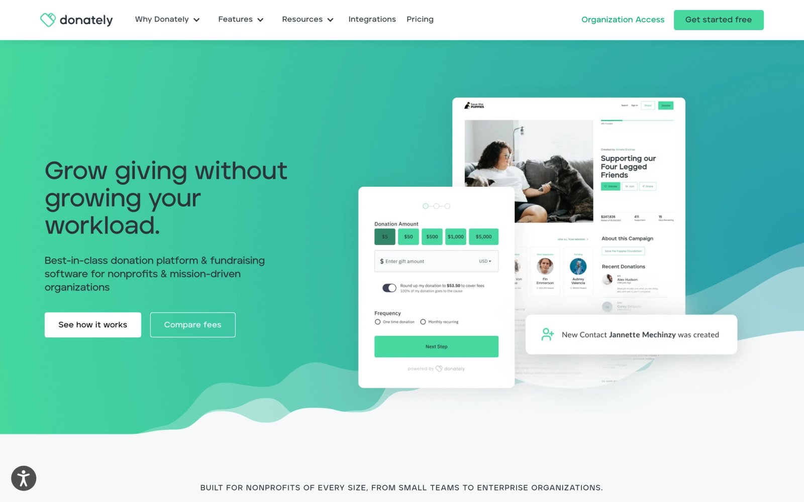 Donately homepage hero section