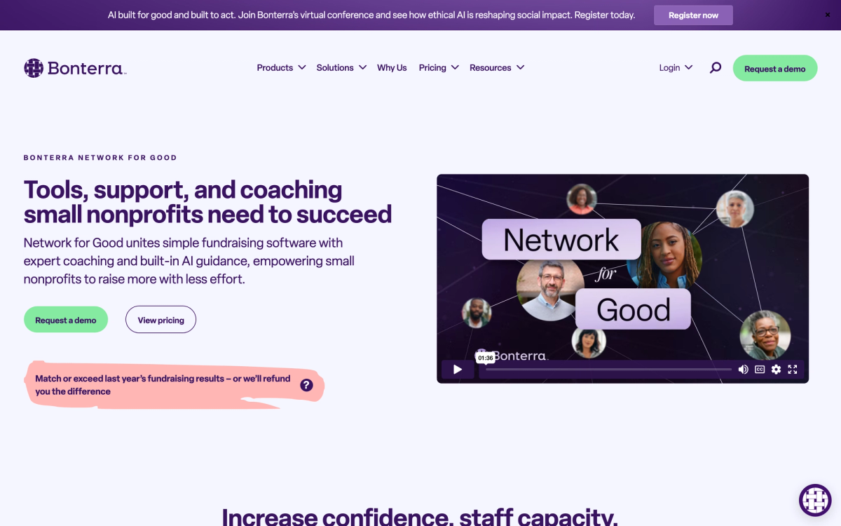 Network for Good homepage hero section