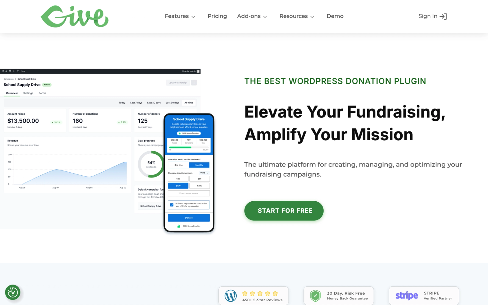 GiveWP homepage hero section