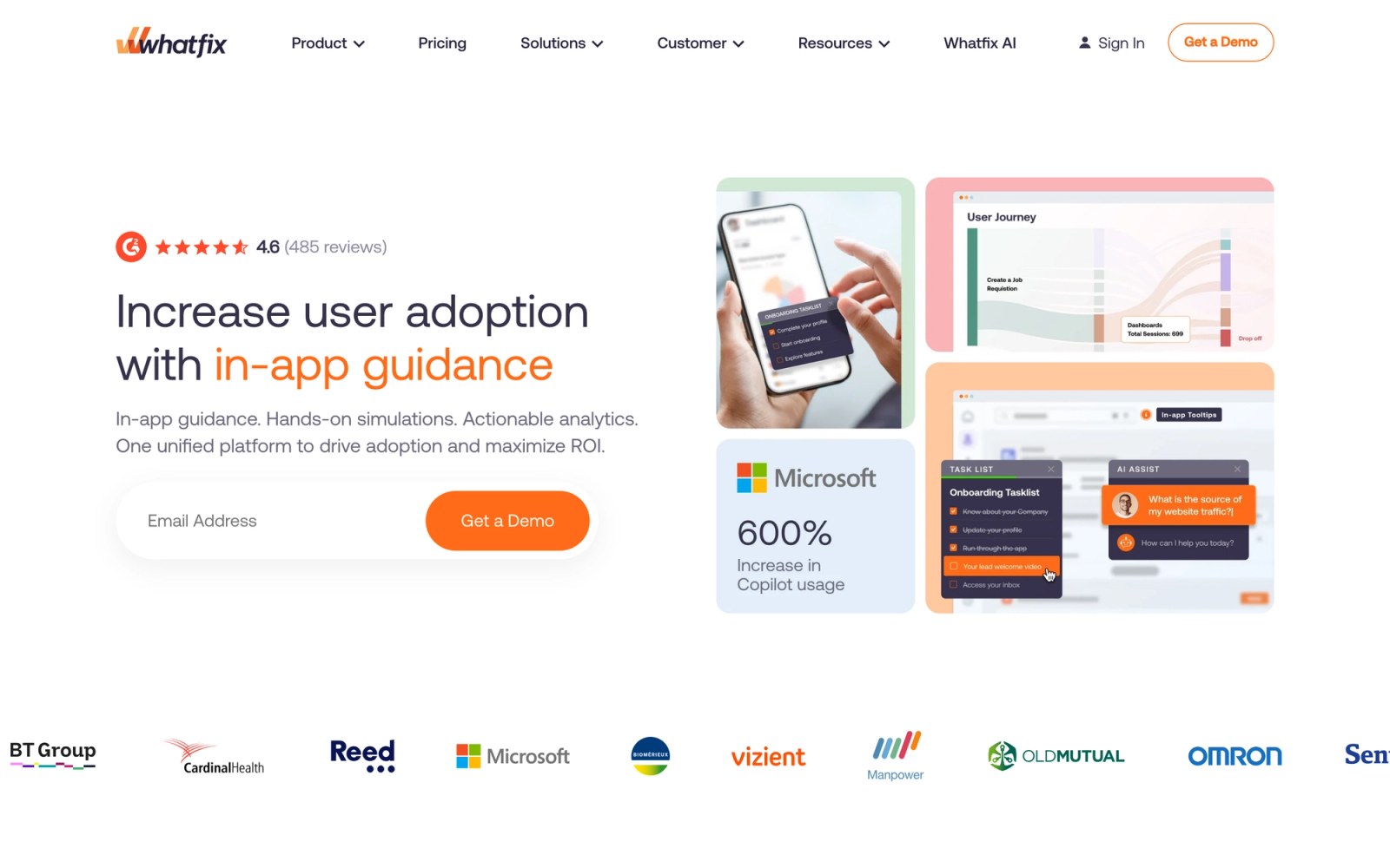 Whatfix homepage hero section