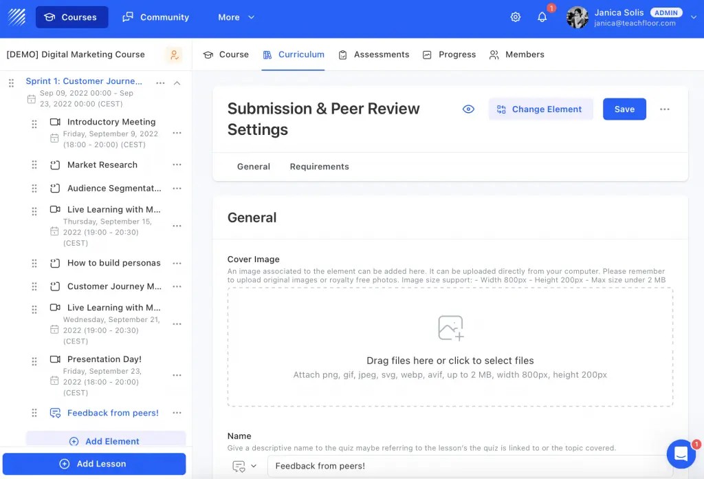 Teachfloor peer and instructor review feedback feature