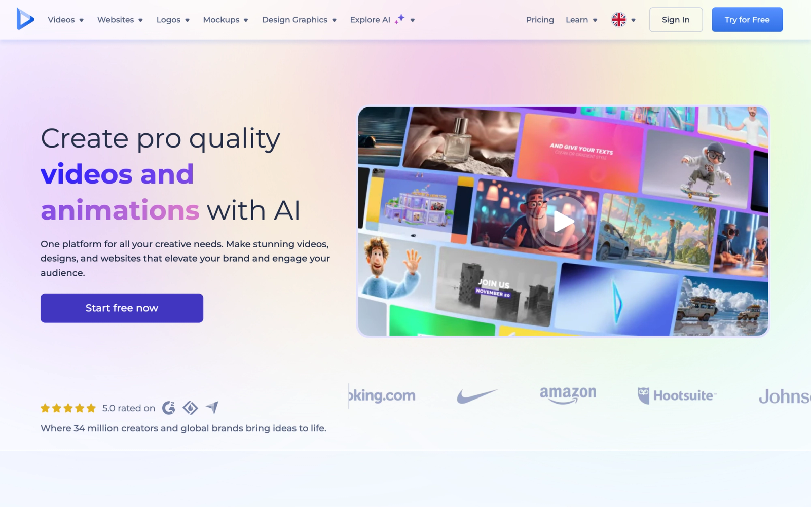 Renderforest homepage hero section