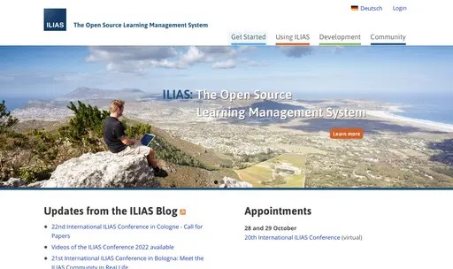 Image shows ILIAS' Open Source LMS home page