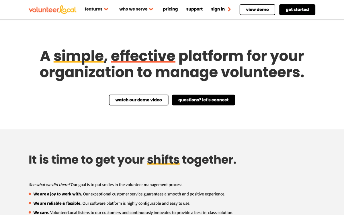 VolunteerLocal homepage hero section