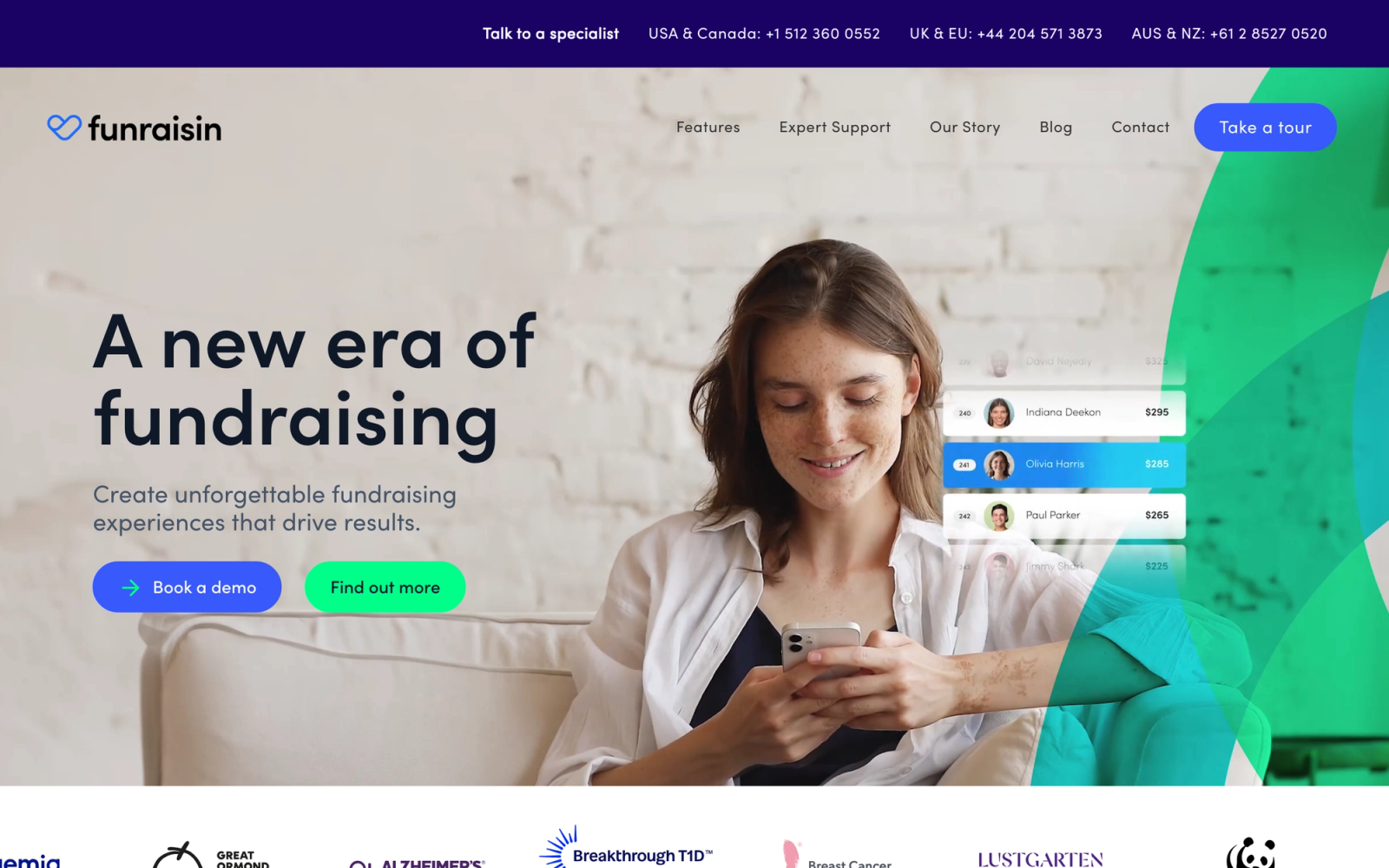 Funraisin homepage hero section