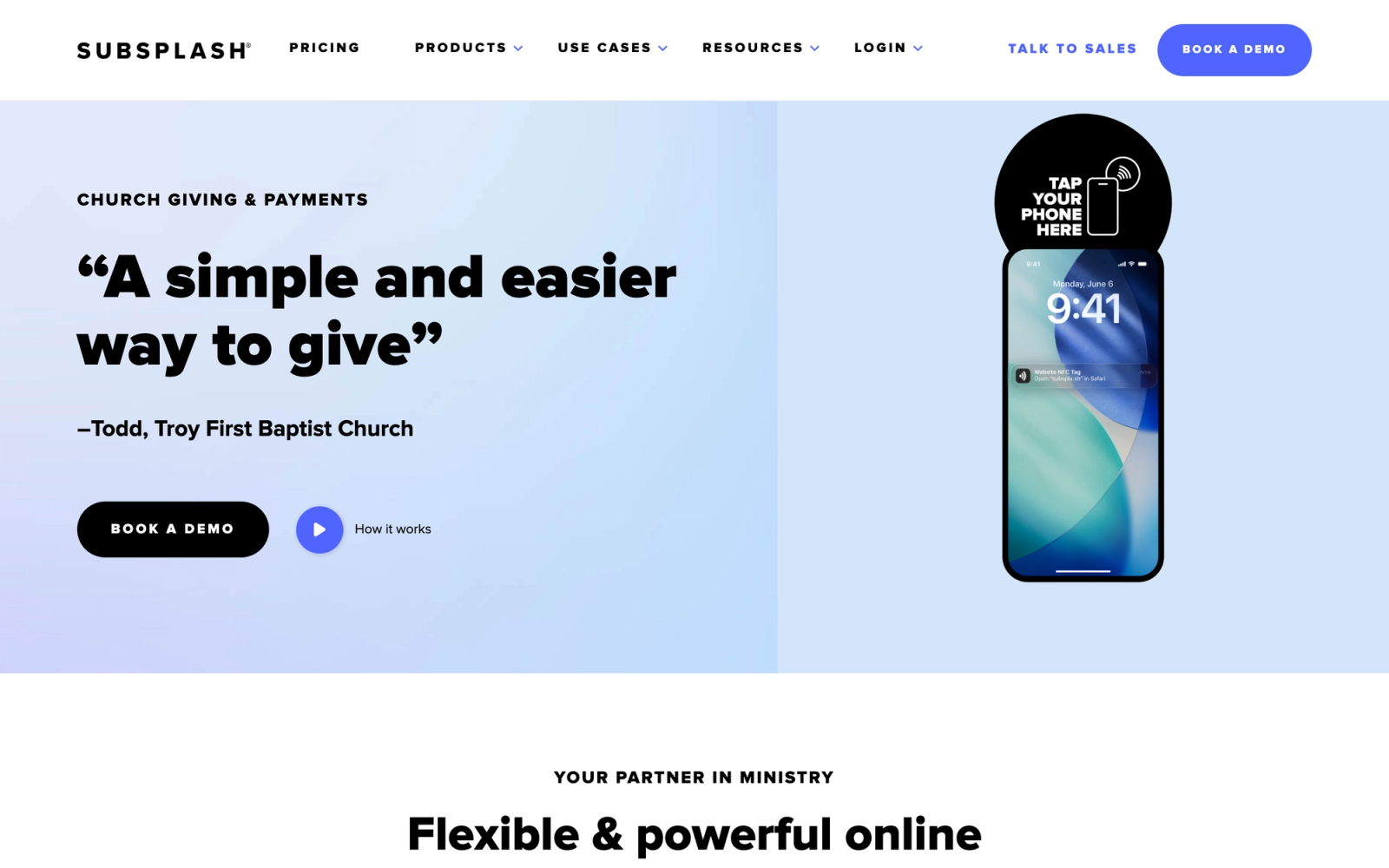 Subsplash Giving homepage hero section
