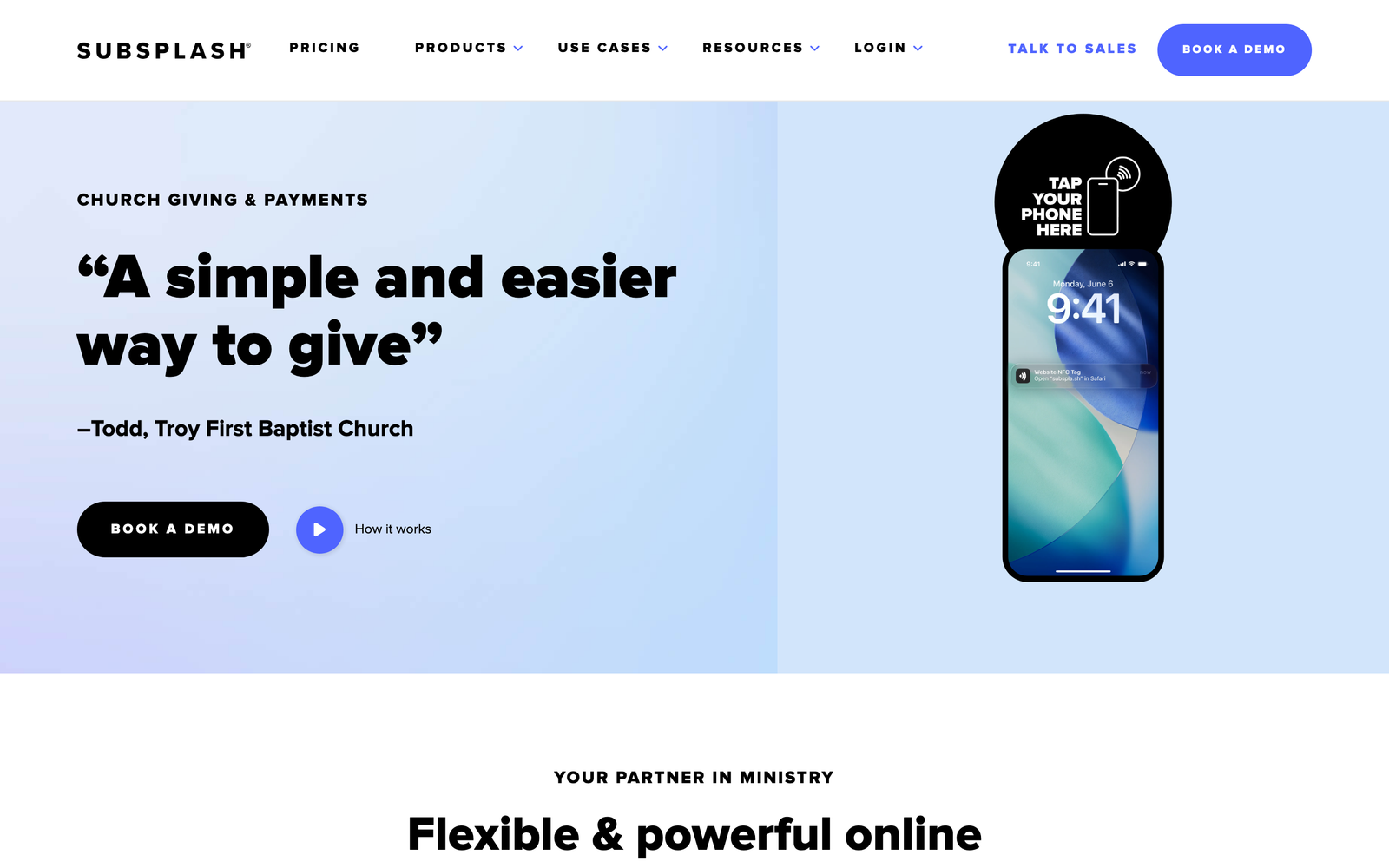 Subsplash Giving homepage hero section