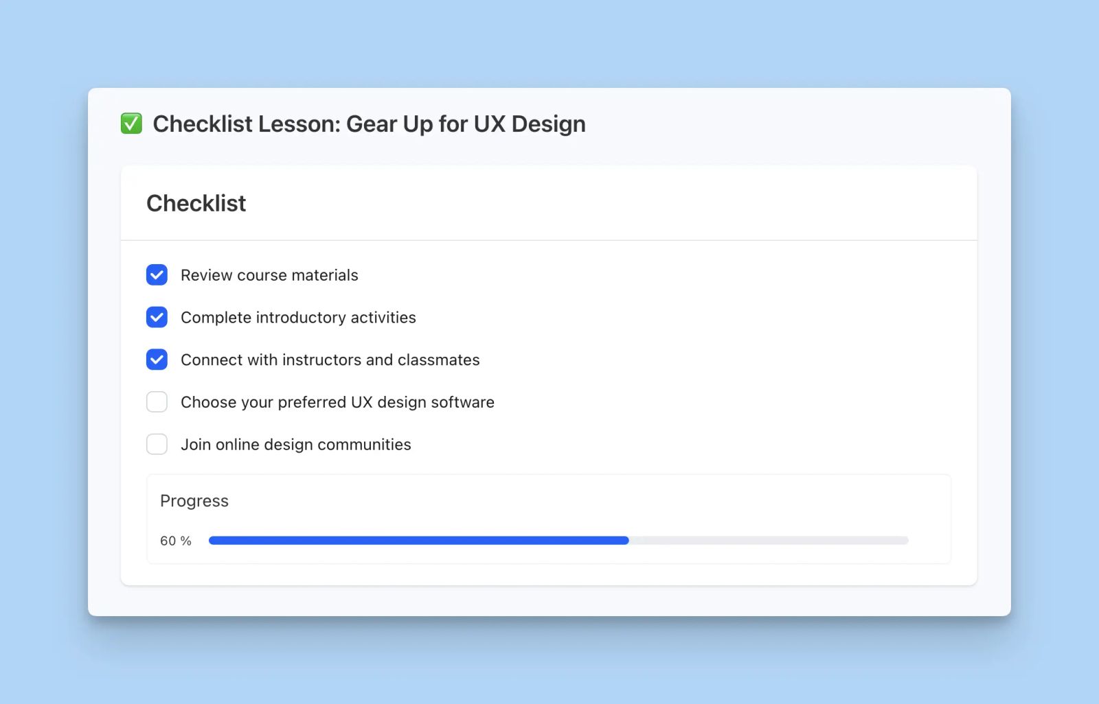 New Checklist Activity