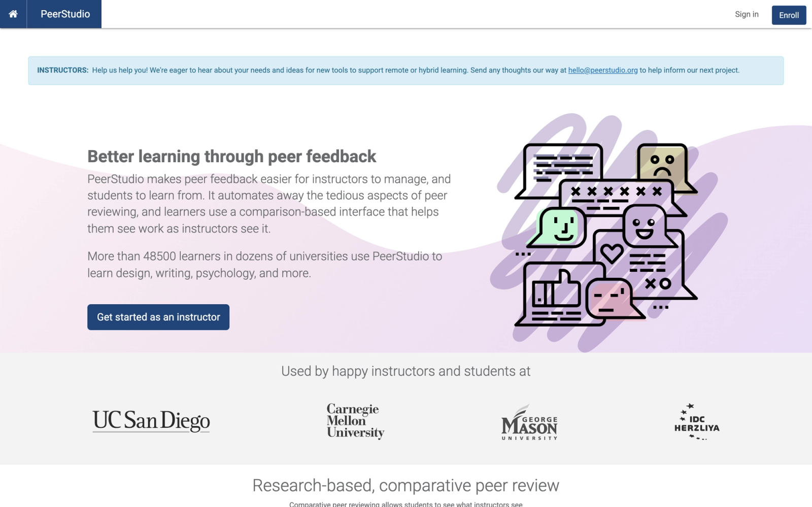 PeerStudio homepage hero section