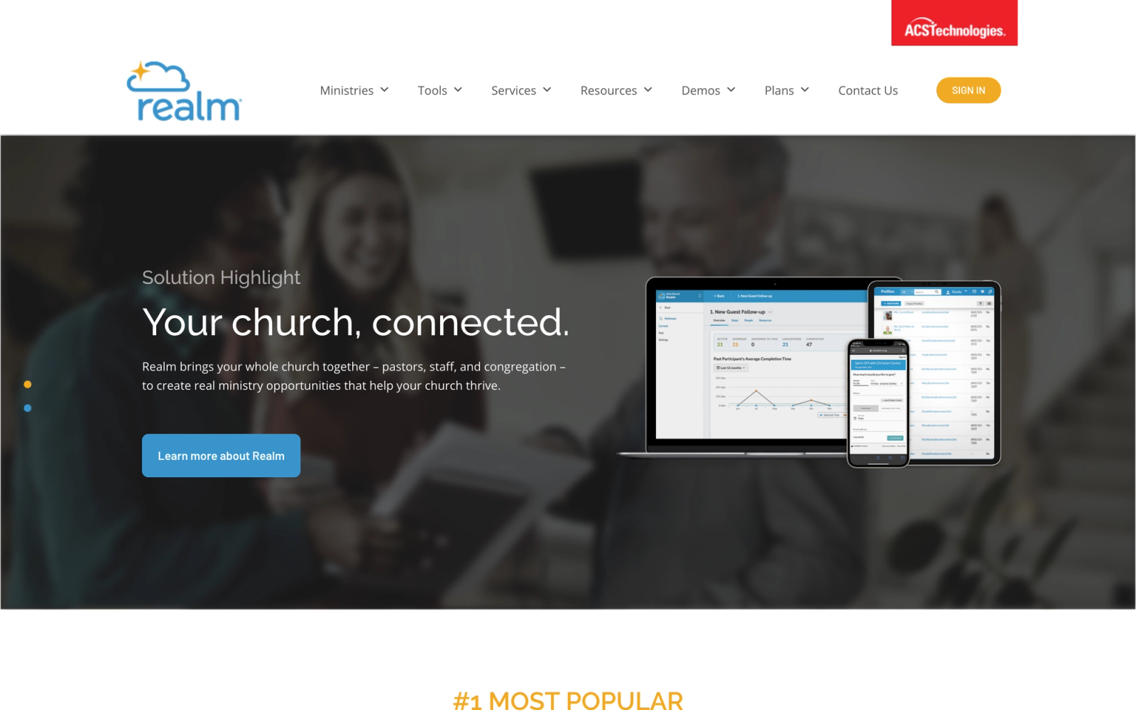 Realm by ACS Technologies homepage hero section