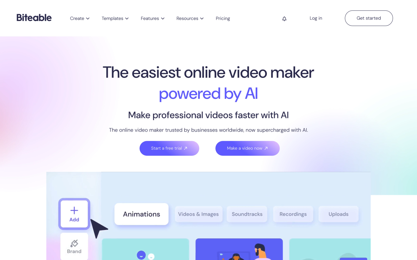 Biteable homepage hero section