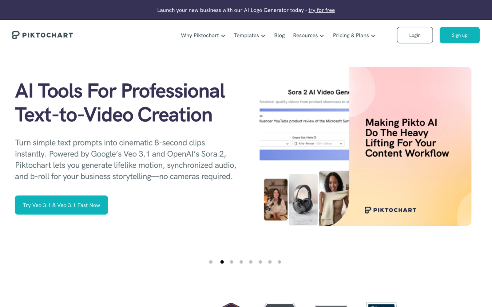 Piktochart homepage hero section