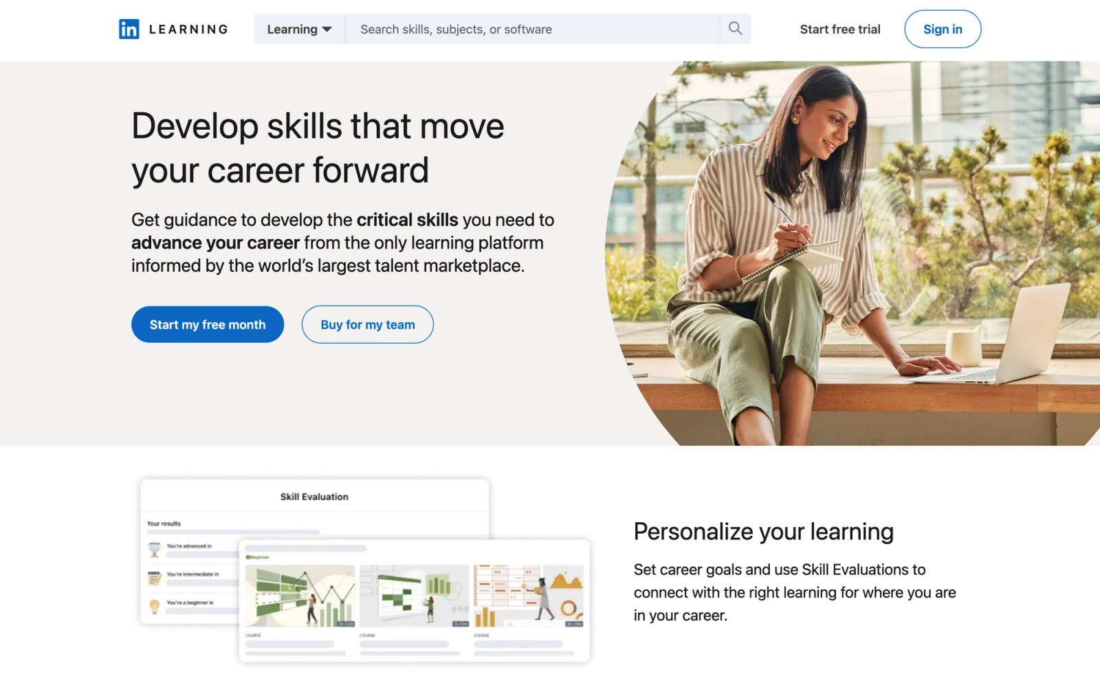 LinkedIn Learning homepage hero section