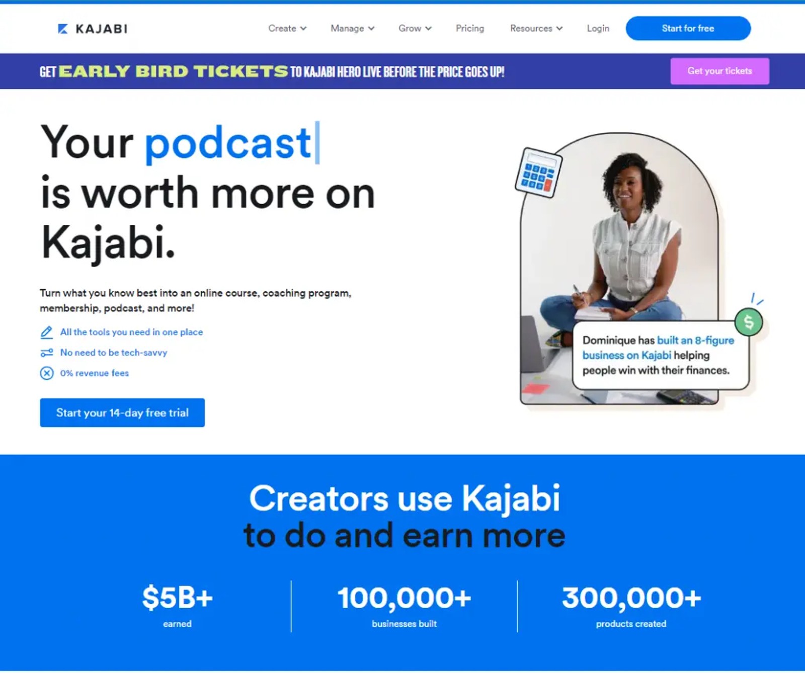 Kajabi all-in-one creator and course platform homepage