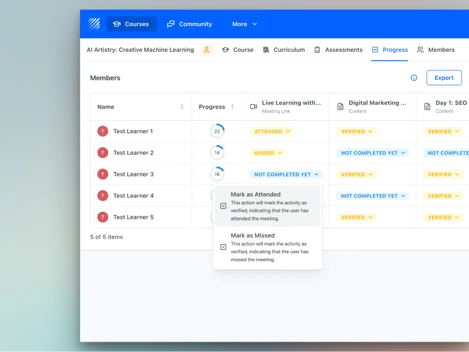Manage Student Progress from the Dashboard